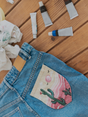 handprinted clothes jeans